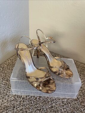 Animal Metallic Brown Strappy Heeled Sandals with Ankle Strap